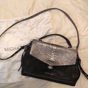 Silver and Black Michael Kors crossbody purse